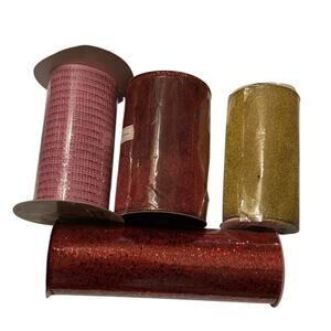 Lot 4 Wired Ribbon Rolls Red Gold Pink Glitter Celebrate It Christmas Craft Deco